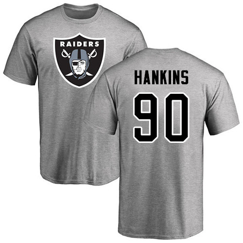Men Oakland Raiders Ash Johnathan Hankins Name and Number Logo NFL Football #90 T Shirt->oakland raiders->NFL Jersey